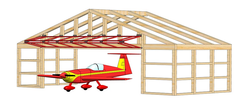 Drawing of plane exiting Schweiss bifold door