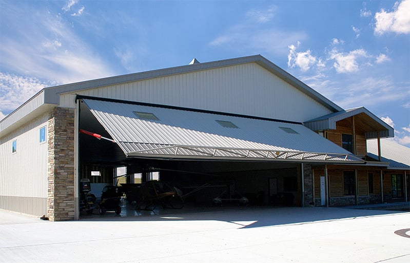 Schweiss Hydraulic Doors on hangar house