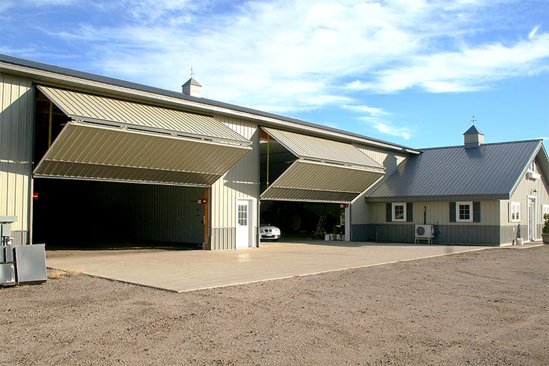 Patented Bifold Liftstrap Doors on Farm Shed