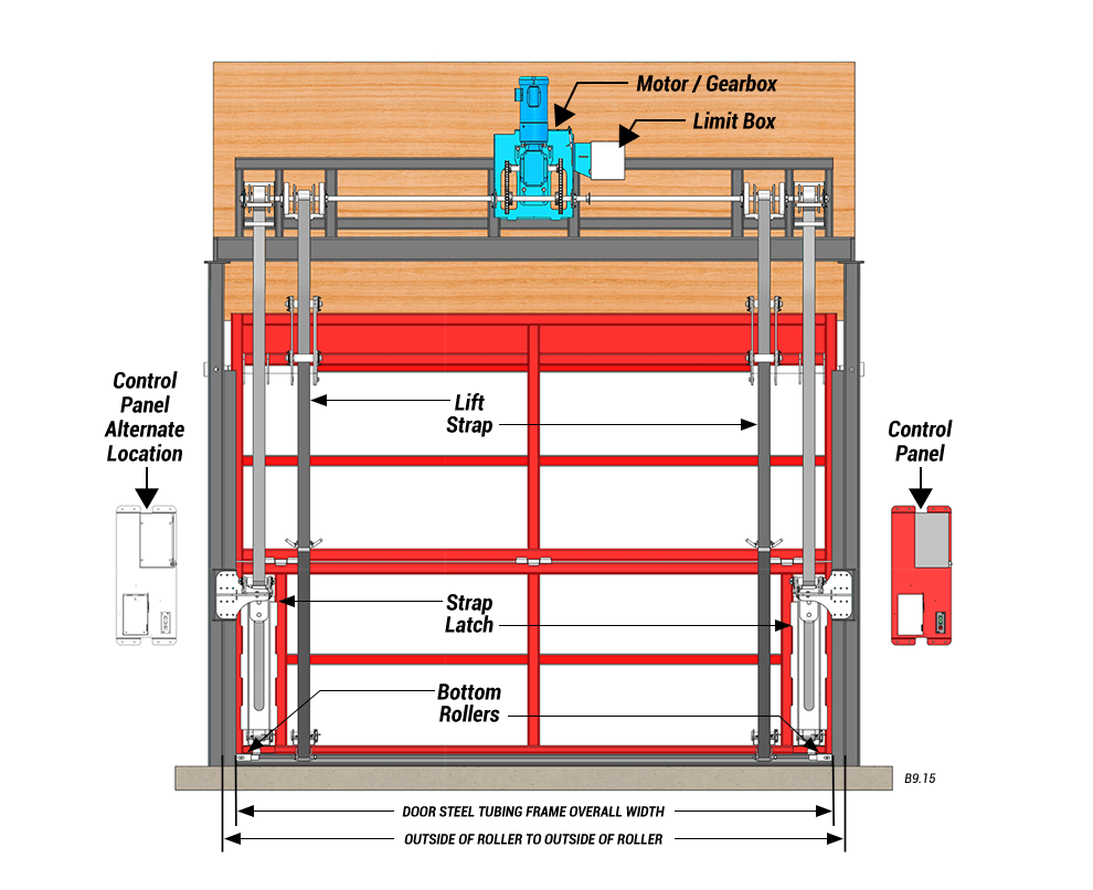 Inside View of Bifold Pivot Doors Vertical Top Drive with Strap Latches