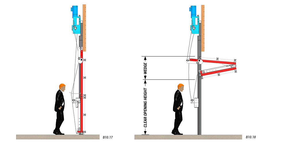 Side View of Pivot Bifold Wedge Door Vertical Top Drive with Strap Latches