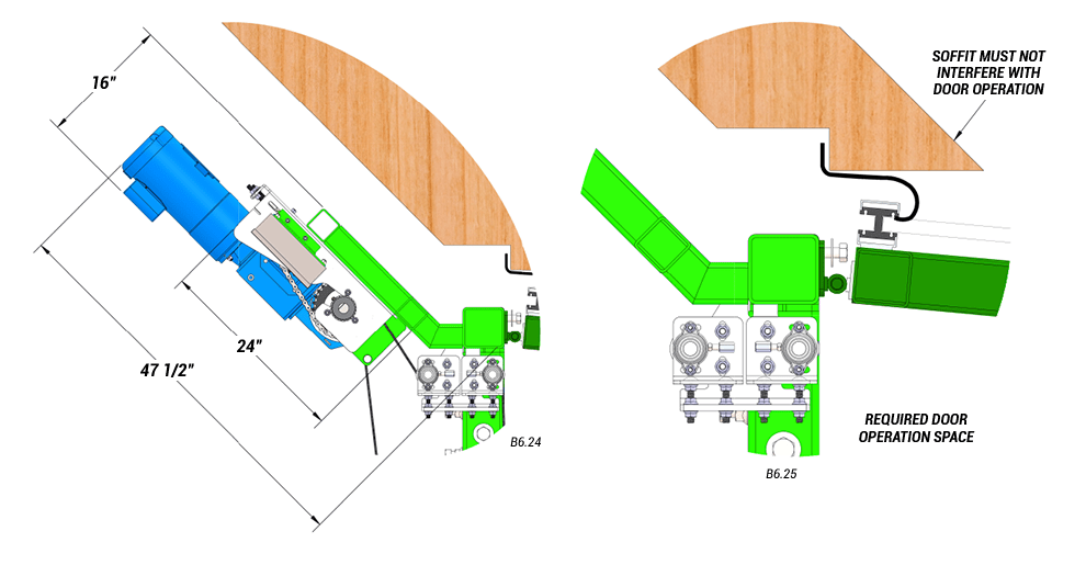 side view of slanted top drive with strap latches