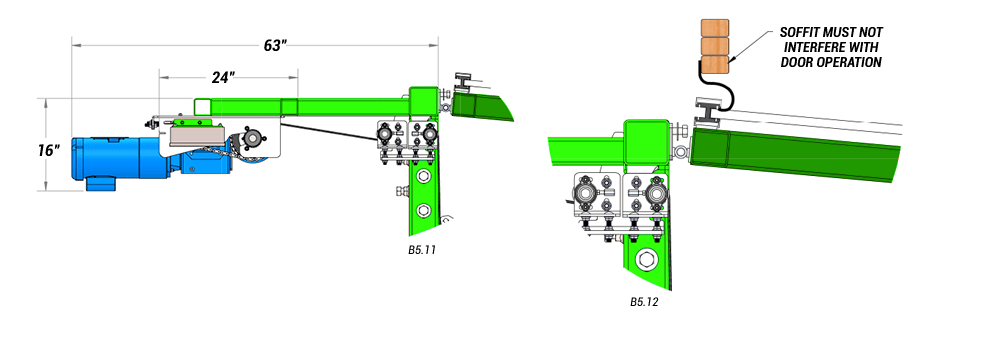 side view of horizontal top drive with manual latches top rubber detail