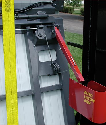 Closeup of Schweiss arm latch system fitted on bifold door