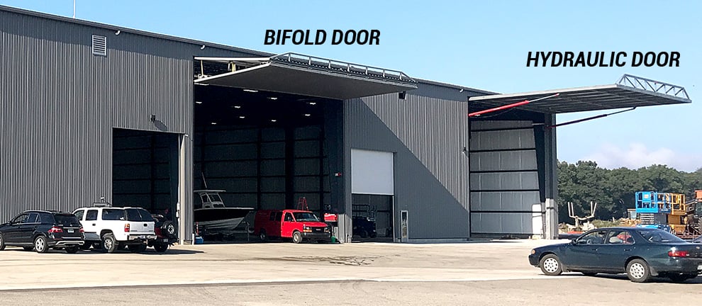 Schweiss Hydraulic and bifold doors same building