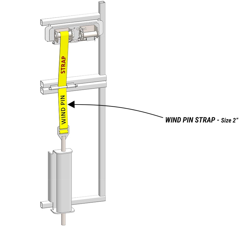 Schweiss lift-strap and windpin for wind-rated Schweiss Hangar Doors