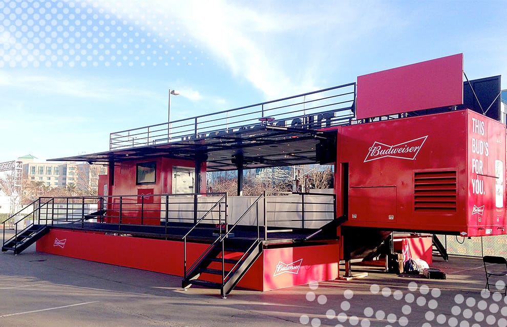 Schweiss hydraulic door fitted on raised Budweiser service container