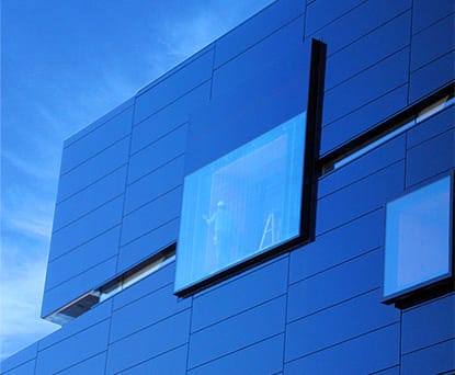 Schweiss hydraulic door used as window on Guthrie Theater observation platform shown closed