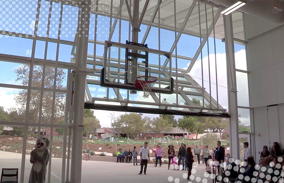 Interior view of Schweiss bifold door installed on Katz Family Pavilion viewed from left side