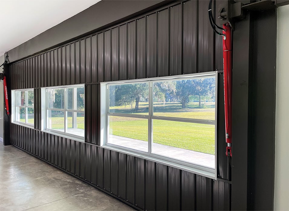 Interior view of closed Schweiss hydraulic door fitted on Robert Moore's car barn