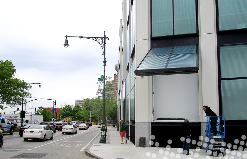 Schweiss hydraulic door fitted on a museum in New York City used as a window