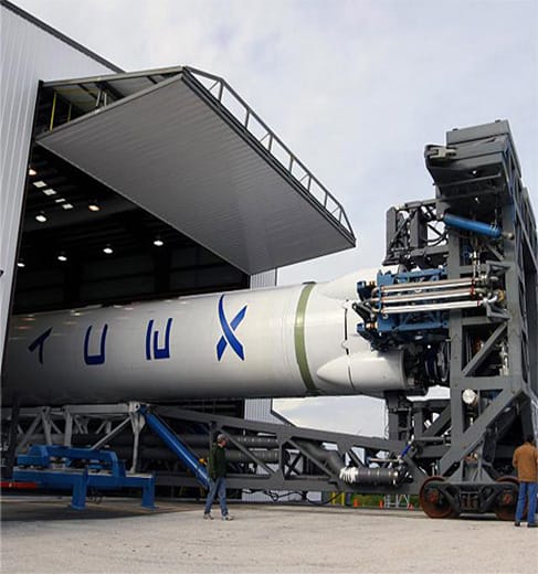 Closer view of Schweiss bifold door installed on rocket hangar in Cape Canaveral, Florida