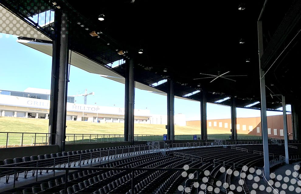 Interior view of multiple Schweiss bifold doors fitted on Toyota Music Factory shown in the open position