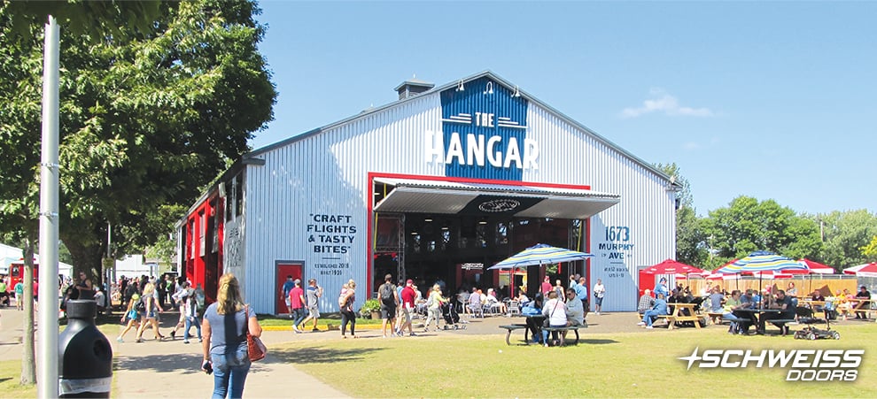 Hangar-themed restaurant in Minnesota has Schweiss Designer Strap Doors