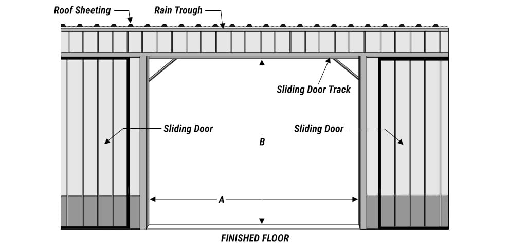 Diagram demonstrating preparing the side wall for a Schweiss freestanding header, before view