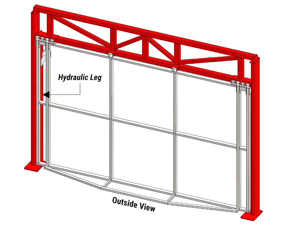 Diagram of Schweiss freestanding header with top truss above header tube