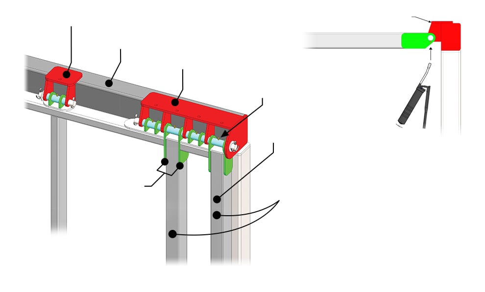 Hydraulic hinge Diagram shows easy to use grease zerks