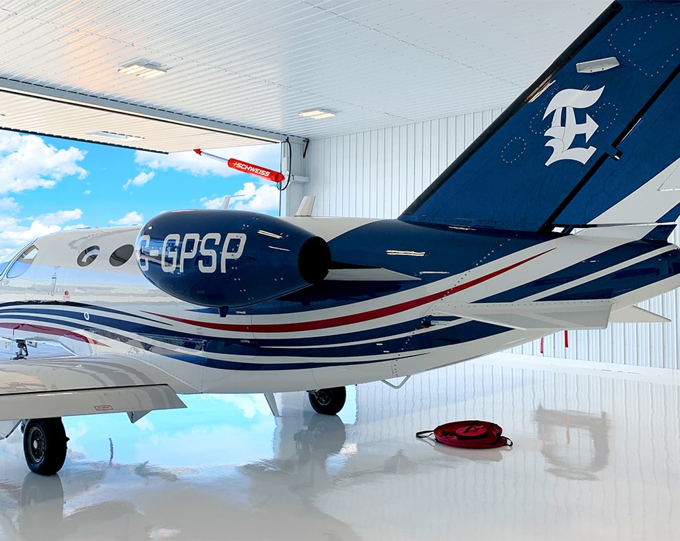 Schweiss Large Hydraulic Doors on jet hangar