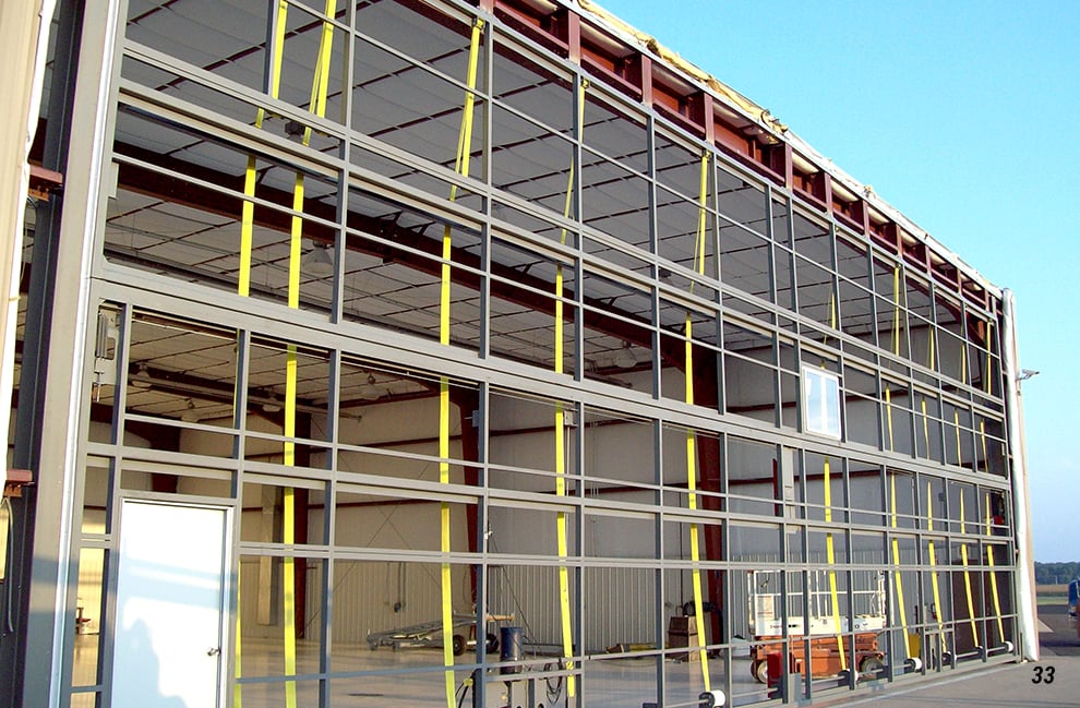 Schweiss Bifold door hung on Hangar