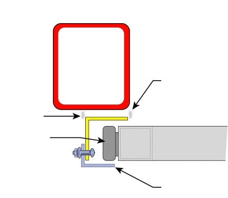 Side rails welded to steel column for Schweiss doorframe