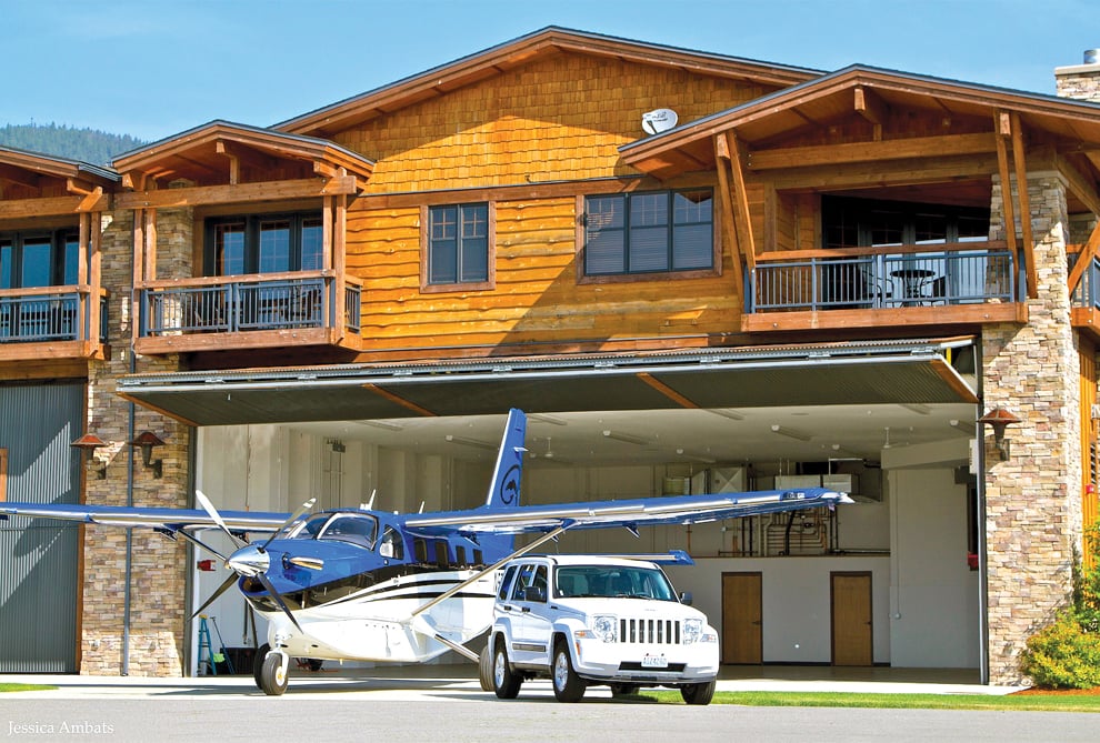 Schweiss airpark doors at Silverwing at Sandpoint Airpark